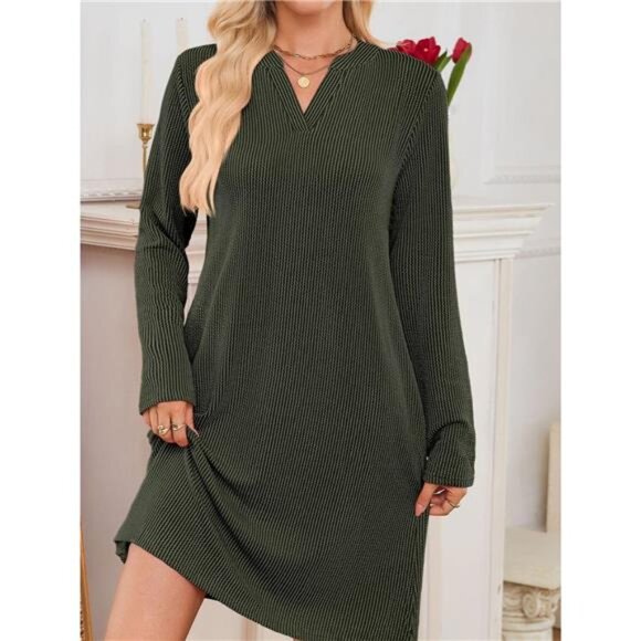 Casual Ribbed Knit Long Sleeve Dress - Picture 8 of 16